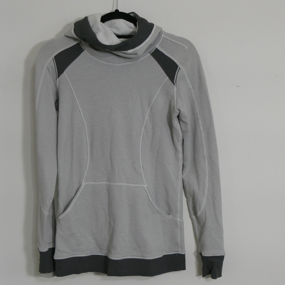 Lululemon Womens Hoodie S Grey Striped Scuba-style funnel-neck Pullover Sporty